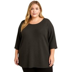 BYdesign Gray Ribbed Scoop Neck 3/4 Sleeve Knit Top Plus Size 3X